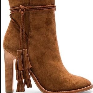 Joie Brown Suede Tassel Block-Heel Ankle Boots